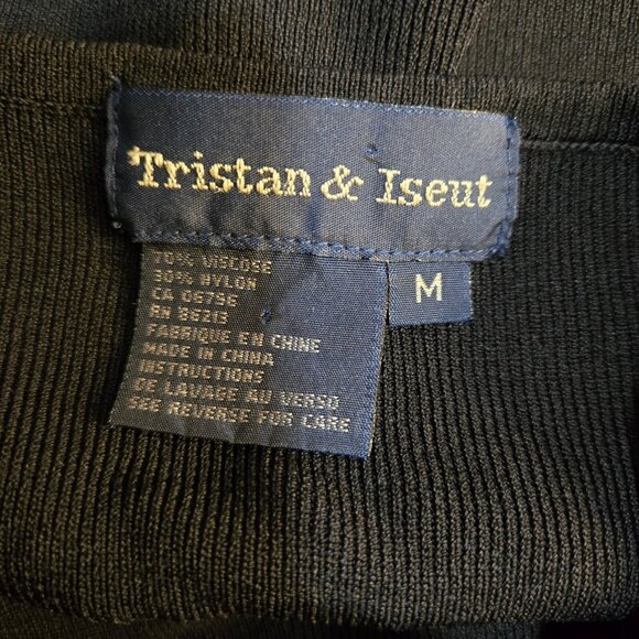 Vintage 90s Black Sweater Beaded Sleeves Size M Slim Ribbed Boat Neck Basic Top - Picture 6 of 6